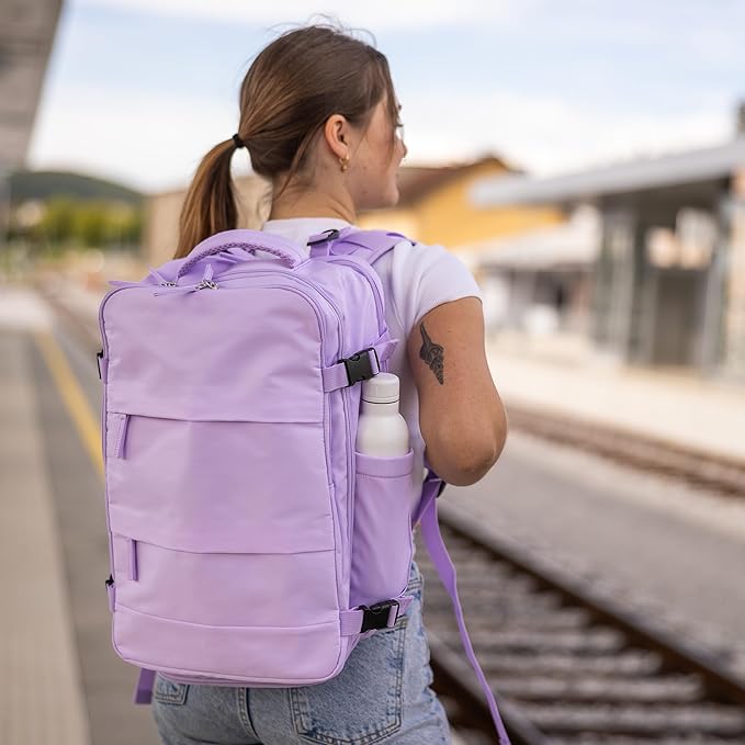 Carrywell (Not Made In China) Travel Backpack Airline Approved, Carry-On Underseat, Holds 15.6 or 16 Inch Laptop, Personal Item Bag with Shoe Compartment For Men Women, Lavender 30l