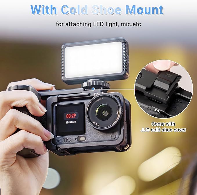 JJC Osmo Action 6 Handle Grip Kit for DJI Osmo Action 6 Accessories, with Extra Battery Slot, Street Photography Magnetic Grip & Metal Cage with Shutter Button, Cold Shoe, Lens Cap, Lanyard
