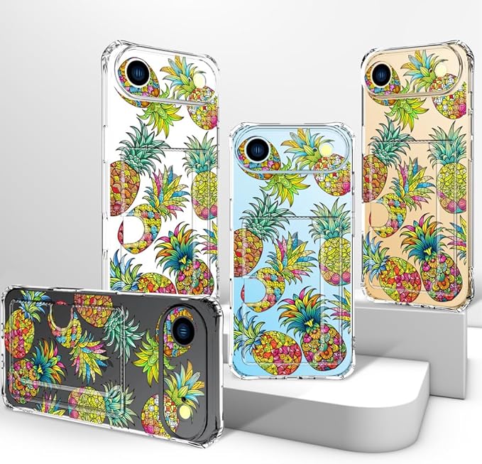 Compatible with iPhone 17 Air Case Card Holder for Women Cute Design,Wallet Phone Cases Transparent Cool Kawaii Protective (Clear Pineapple Fruit Tropical)