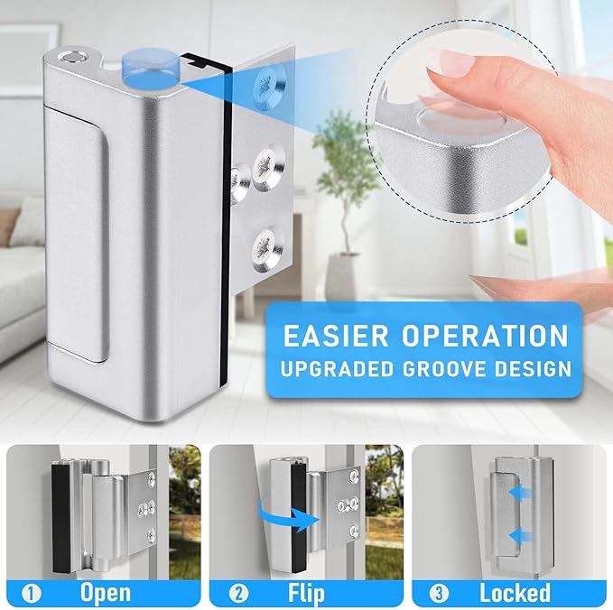 Door Reinforcement Lock, 5PACK Home Security Door Lock Withstands 800 lbs, Childproof Top Door Lock Latch for Toddlers Safety, Inside Night Defender for Inward Swinging Doors