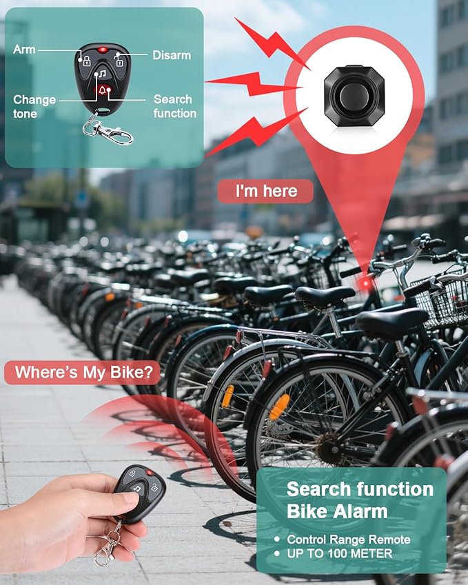 Max 110dB Bike Alarm,Bike Alarms For Ebikes Rechargeable Motorcycle Alarm With Remote,7 Levels Sensitivity Bicycle Alarm, Anti Theft Bicycle Alarm& Ebike Alarm For Car Motorcycle Scooter Ebike