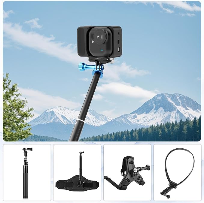 PULUZ Quick Release Mount for Insta360 GO Ultra,Magnetic Aluminum Alloy Foldable 2-Prong and 1/4 Thread Expansion Stand Fixed Holder Base Bracket for Insta360 GO Ultra Camera