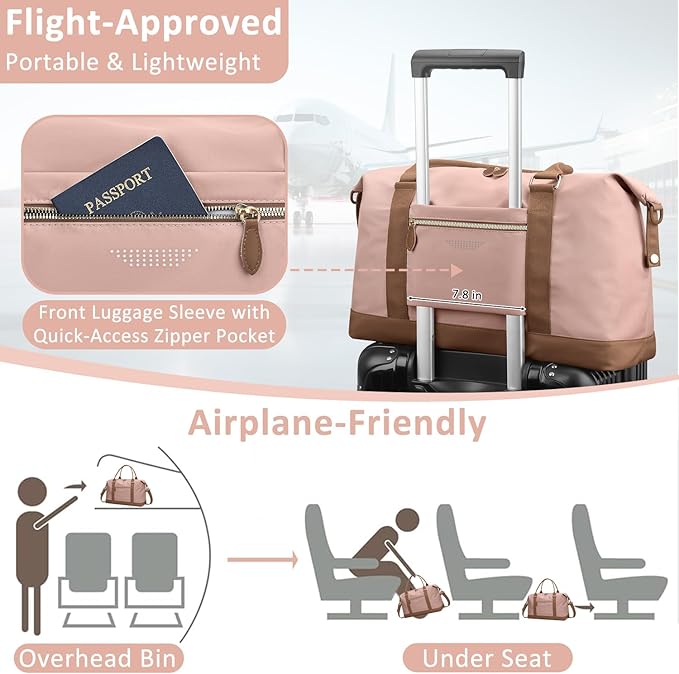 ELONGRIVER Travel Duffle Bag for Women, Weekender Bags, Hospital Bag for Labor Delivery, Lightweight Tote Duffel Overnight Bag with Luggage Sleeve, Airplane Travel Bags with Toiletry Bag, Large, Pink
