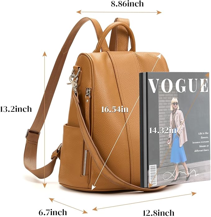 Leather Backpack Purses, Anti-theft Genuine Leather Backpack Bags for Women, Large Capcacity Fashion Convertible Shouler Bags for School Travel Daily