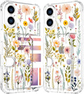 Compatible with iPhone 16 Case Card Holder for Women Cute Design,Wallet Phone Cases Transparent Cool Kawaii Protective (Clear Watercolor Floral)