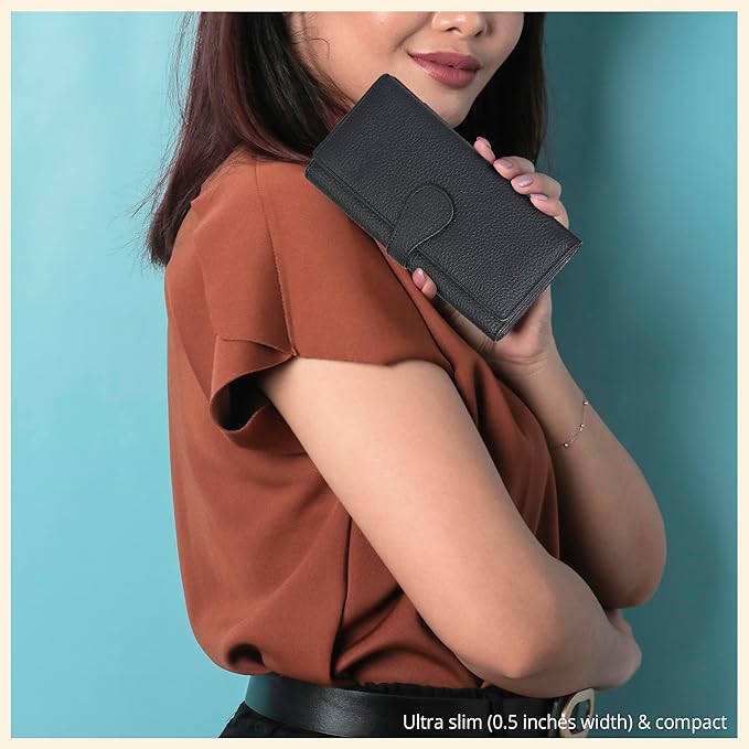 Real Leather Women Wallet Leather with RFID Blocking -Trifold Card Holder Designer Ladies Clutch with ID Window Wallets