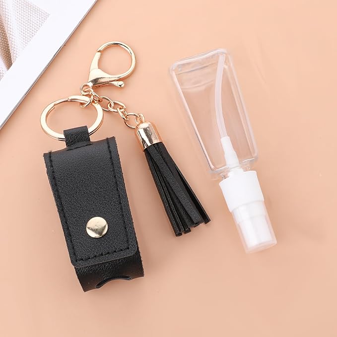 2 Pcs Handwashing Fluid Holder Travel Size, 1oz/30ml Small Squeeze Bottle with Keychain Portable Empty Travel Bottles Hand Refillable Containers for Liquid Storage(Black+Brown)