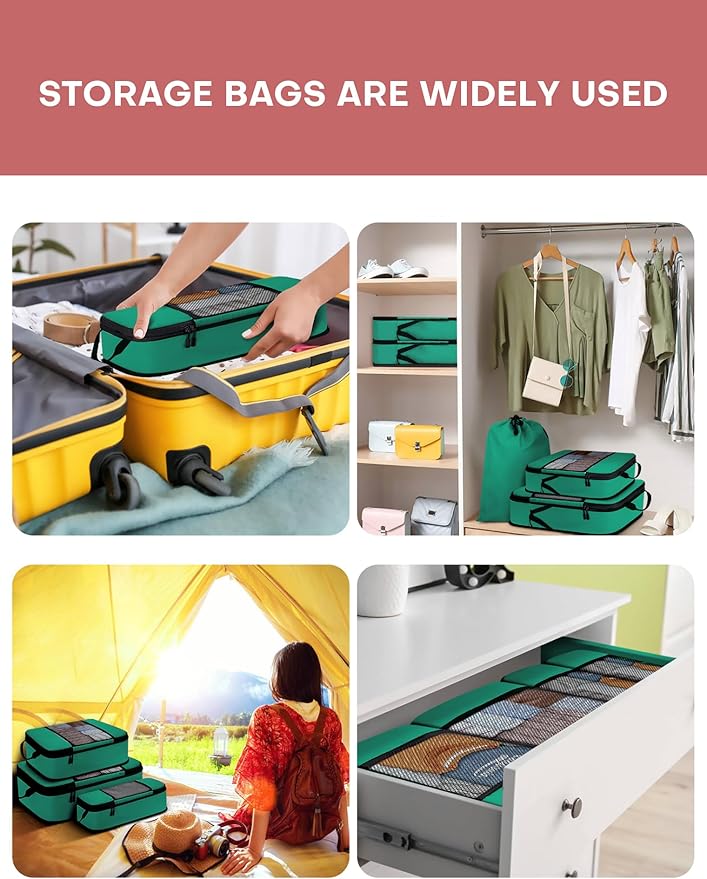 SDGFUI 6 PCS Set Compression Packing Cubes for Travel, Lightweight Packing Organizer Bags Travel Essentials for Carry On, Suitcase, Home Closet - Green
