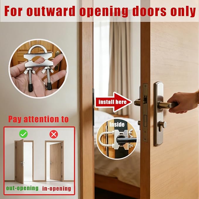 Portable Door Security Locks, Adjustable Heavy Duty Outward Opening Travel Stainless Steel Safety Device for Hotel Room, Home, Apartment