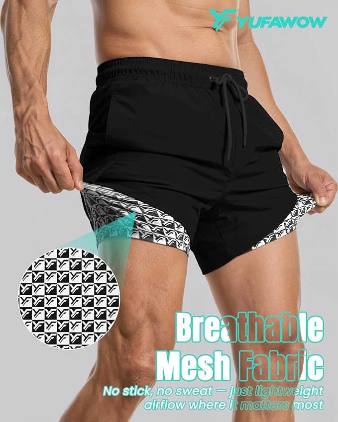 Men Swim Trunks with Compression Liner Quick Dry Breathable Multi Pockets for Summer Beach Cruise Water Park