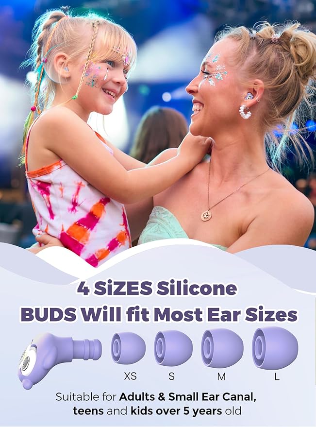 Kids Ear Plugs for Ear Protection Kids 5+, Adults & Small Ears, 4 Sizes Silicone Tips with Safety Cord, 26dB Noise Reduction Earplugs for School, Airplane, Travel, Concerts & Noise Sensitivity