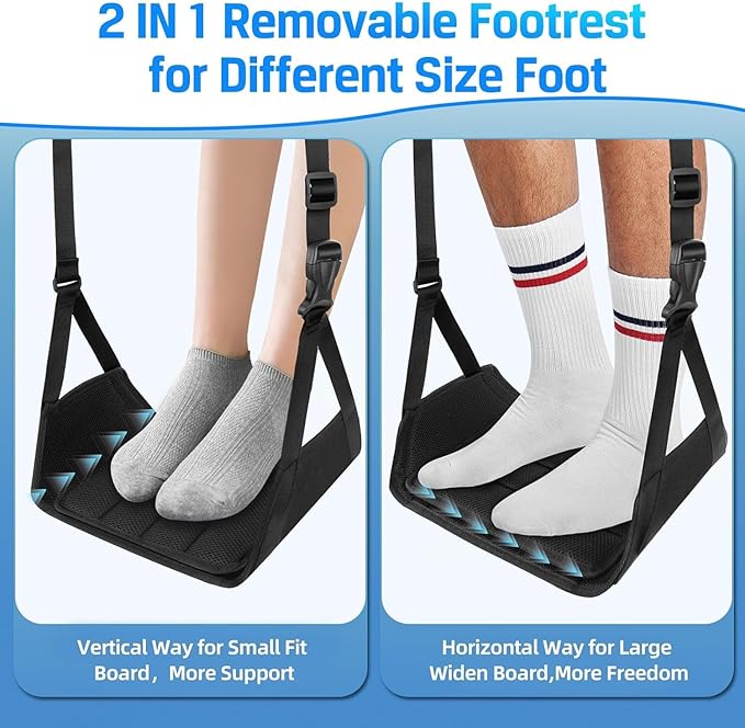 Airplane Foot Rest Hammock, Adjustable Travel Footrest with Storage Bag, Portable Under Desk Leg Support, Adjustable Leg Support for Long Flights