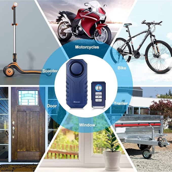 WSDCAM 113dB Bike Alarm Wireless Anti Theft Vibration Motion Sensor Vehicle Security Alarm System Waterproof Motorcycle Alarm Bicycle Alarm with Remote - Blue