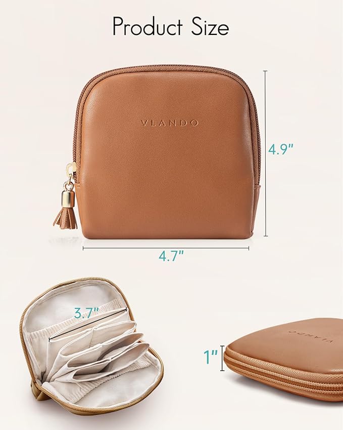 VLANDO Small Travel Jewelry Case,Jewelry Pouch Bags with Zipper,Velvet Jewelry Organizer Storage Bag for Bracelet Rings Earring-Brown