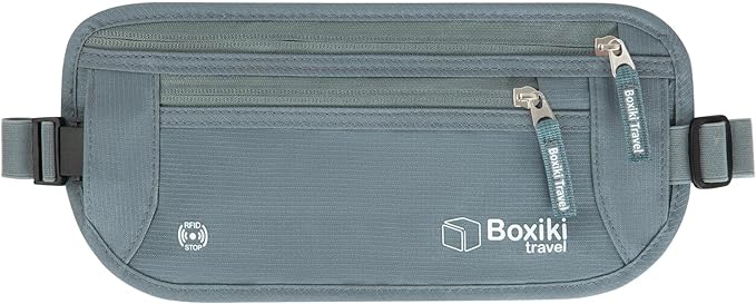 Money Belt for Travel w/RFID Blocking Technology - Hidden Travel Money Pouch for Cash, Credit Cards, Passport, and Travel Valuables - Secure Water Resistant Money Belt for Men & Women - Gray
