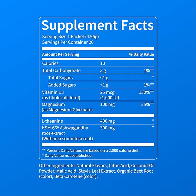 Nello Supercalm Powdered Drink Mix, Cortisol Reducer* and Sleep Aid Supplement, L Theanine, Ksm-66 Ashwagandha, Magnesium Glycinate, Vitamin D 3, No Sugar, Non GMO, On The Go, 20 Ct, Orange Creamsicle