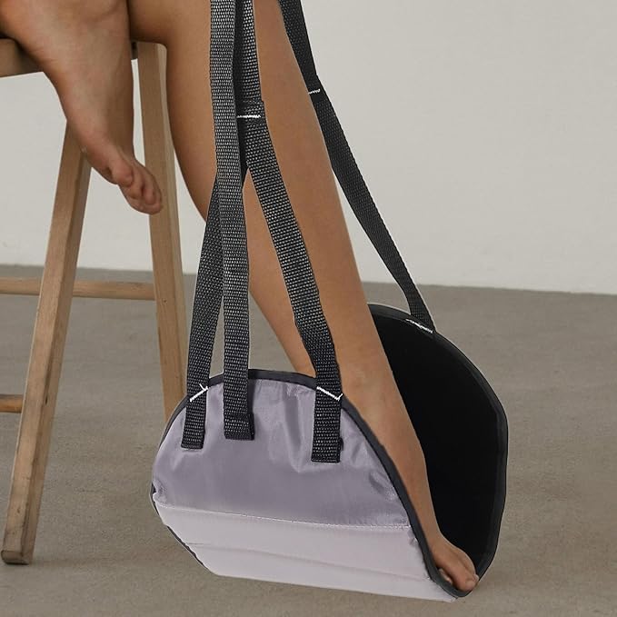 Travel Footrest Hammock for Airplane with Plush Deep Gray Fabric, Portable Under-Desk Foot Sling Cushion for Office and Long Flight Comfort