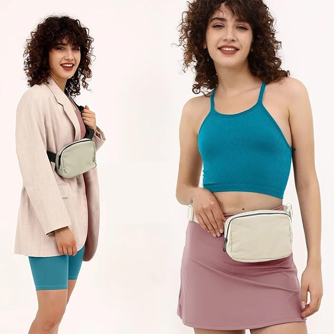 Belt Bag for Women Fanny Pack Dupes, Fashion Crossbody Waist Pack Bag with Adjustable Strap, Everywhere Belt Bag for Travel Outdoors Running Hiking（Ivory White）