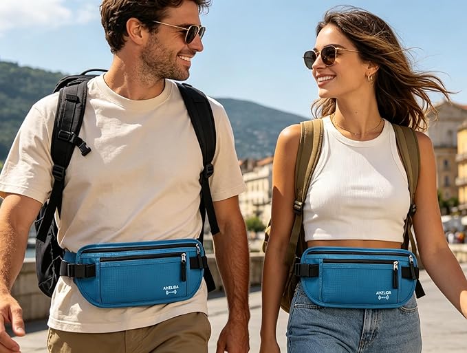 RFID Blocking Passport Holder - Money Belt & Travel Wallet, Travel Belt Bag Fanny Pack for Women Men