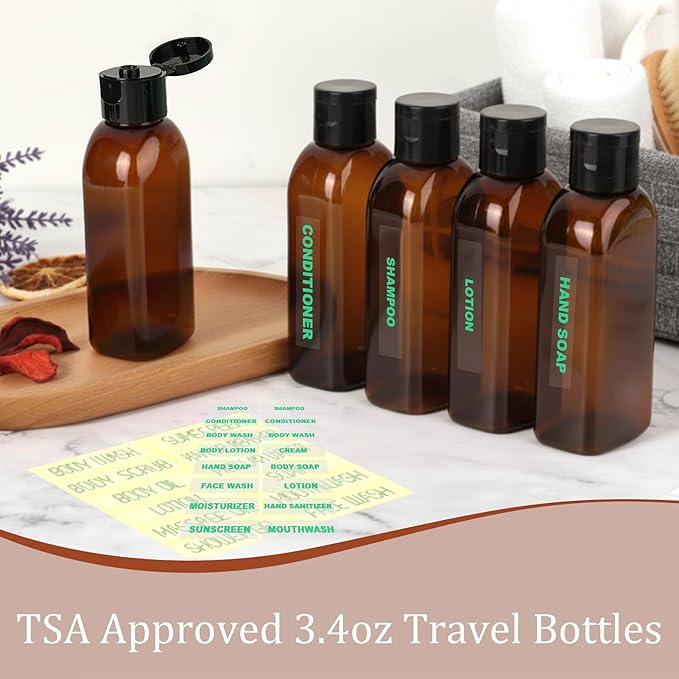 Cosywell Travel Bottles for Toiletries 5pcs 3.4oz TSA Approved Travel Shampoo Bottles Leak Proof Small Plastic Squeeze Bottle Empty Lotion Containers with Flip Cap(Brown)