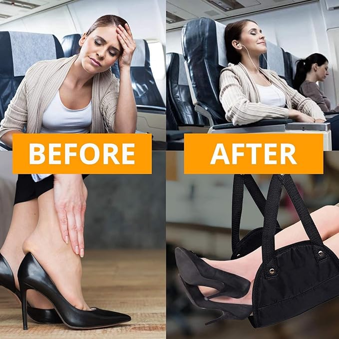 Adjustable Oxford Cloth Airplane Footrest Hammock Portable Hanging Foot Pad Travel Essentials Black Foot Rest for Long Flights Office Use