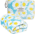CARSTENS, INC. Travel Blanket, Premium Compact 2-in-1 Airplane Blanket/Pillow, Blue Daisy Floral