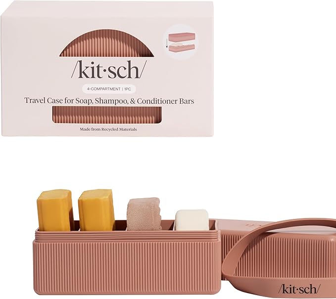 Kitsch 4-Compartment Travel Soap Case – Bar Soap Holder & Organizer, Travel Case for Bars – TSA-Approved – Lightweight, Durable, Leak-Proof, Made from Recycled Plastic – Terracotta