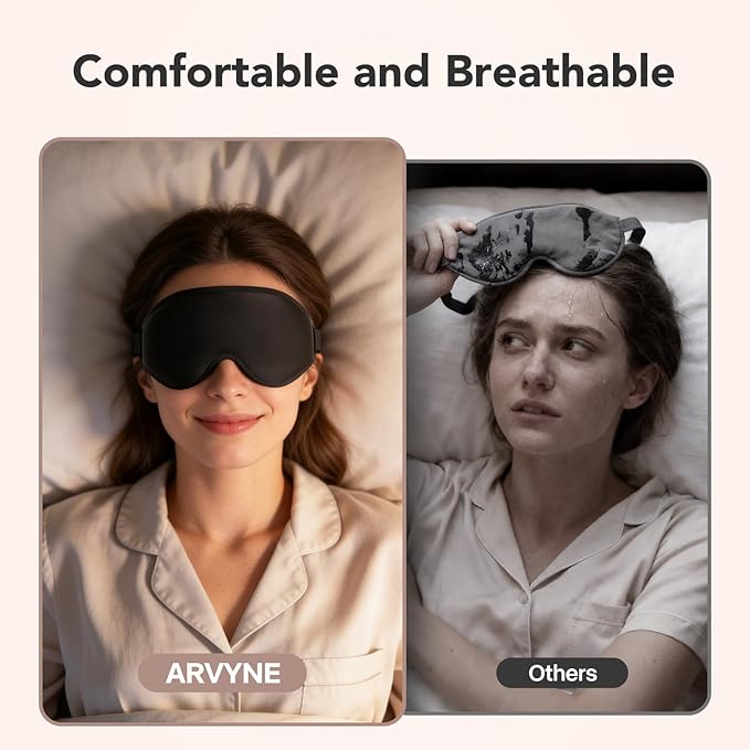 Sleep Mask for Side Sleepers, 3D Deep Contoured Blackout Eye Mask for Sleeping, Zero Pressure Lash-Friendly, Adjustable Light Blocking Travel Mask for Men & Women, Black