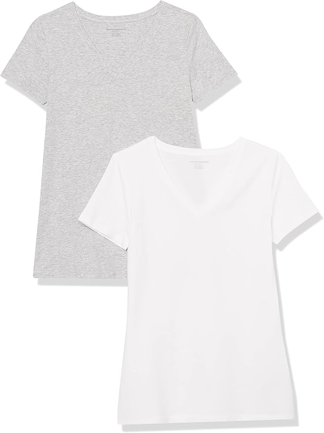 Amazon Essentials Women's Regular-Fit Short-Sleeve T-Shirt (Crewneck and V-Neck Options), Multipacks