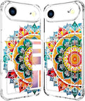 Compatible with iPhone 17 Air Case Card Holder for Women Cute Design,Wallet Phone Cases Transparent Cool Kawaii Protective (Clear Mandala Henna Flower)