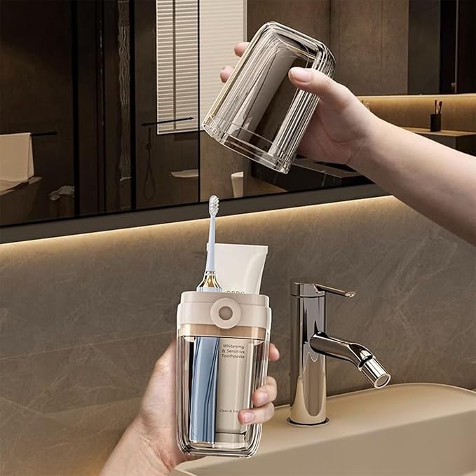 Toothbrush Travel Case Portable Clear Grey Toothbrush Holders with Cover, Leakproof Toothbrush & Toothpaste Holder for Traveling School Camping Business Trip Bathroom
