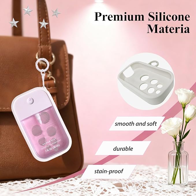 Silicone Case for Touchland Hand Sanitizer Spray 1 fl oz,Protective Case with Dual Keychains and Back Hole Design,Portable Hand Sanitizer Holder Keychain for Daily Outings, Travel & More (White)