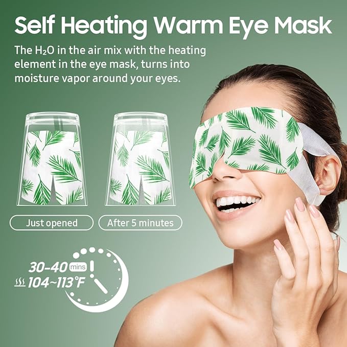 BeHoomi 20Packs Steam Eye Mask, Heated Eye Mask Warm Compress for Eyes, Disposable Self Heating Steam Mask for Sleep, Spa, Travel Essentials, Relaxation Gifts for Women, Mothers Day Gifts (Tea Tree)
