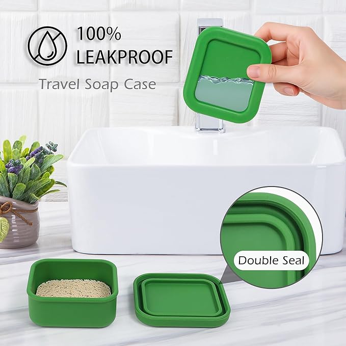 AIDIMMING Small Silicone Travel Soap Case with Drainage Mat - 100% Leakproof Bar Soap Holder for Gym, Camping - Fits Kitsch Shampoo Bars & 3.75oz Dove Soap - Portable, Shatterproof Box (Deep Green)