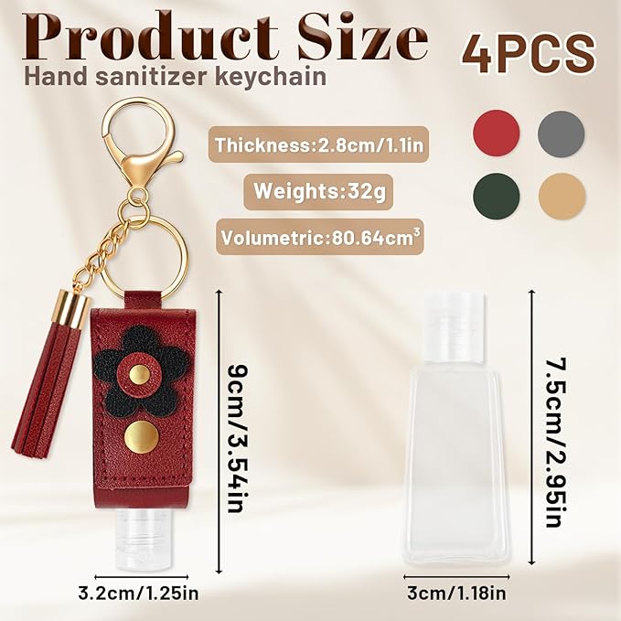 4Pcs Hand Sanitizer Keychain, 30ml Refillable Portable Hand Sanitizer for Toiletry Lotion Liquid Soap Shampoo