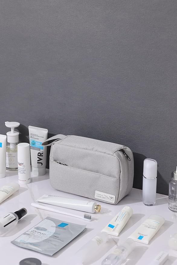 FabDay Travel Toiletry Bag with Hanging Hook Water-Resistant Cosmetic Case Makeup Bag Portable, Travel-Sized Container for Men, Silver Gray