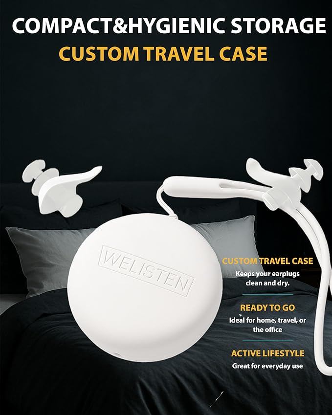 Earplugs for Sleeping Noise Cancelling, Reusable & Washable Ear Plugs, Super Soft Silicone Ear Plug, Noise Reduction Ear Plugs with Custom Case for Sleeping, Swimming, Snoring, Concerts, Work - White