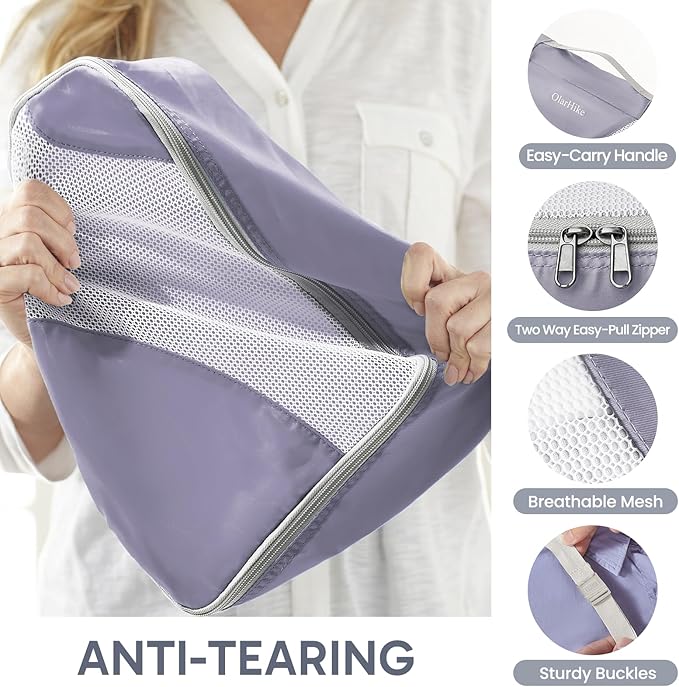 OlarHike ALL INCLUDED 10 Set Durable Packing Cubes for Travel,Gifts for Women Mom,Luggage & Suitcase Organizers with Toiletry Bag,Vacation Essentials for Cruise & Plane,Beach Accessories,Purple Gray