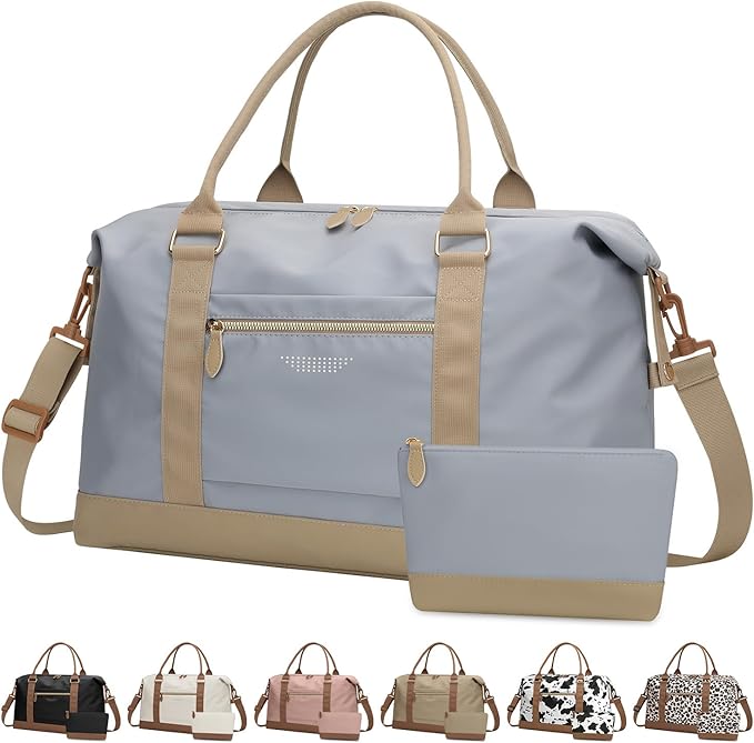 ELONGRIVER Travel Duffle Bag for Women, Weekender Bags,Hospital Bag for Labor Delivery,Lightweight Tote Duffel Overnight Bag with Luggage Sleeve,Airplane Travel Bags with Toiletry Bag,Large,Light Blue