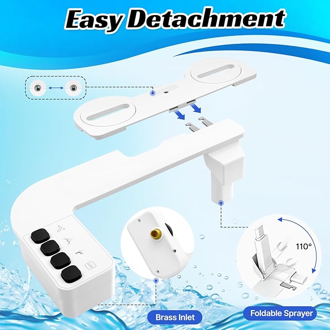 Bidet Attachment for Toilet Non-Electric,Ultra-Slim Self-Cleaning Toilet Bidet with Foldable Dual Nozzles,Adjustable Water Pressure for Rear and Feminine Wash(White)