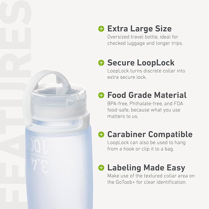 humangear GoToob+ (XL) | Refillable Silicone Travel Bottle | Locking Lid | Food-Safe Material | Clear, XL (6 fl.oz.; 177ml)