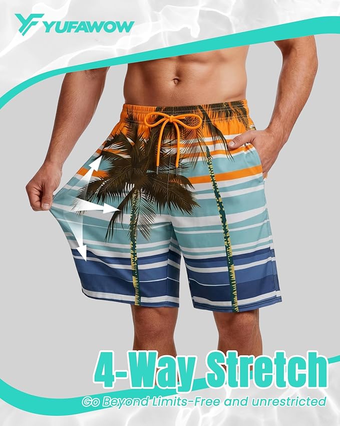Men Swim Trunks 9 Inch with Mesh Lining Breathable Quick Dry Drawstring Pockets for Summer Beach Pool Board