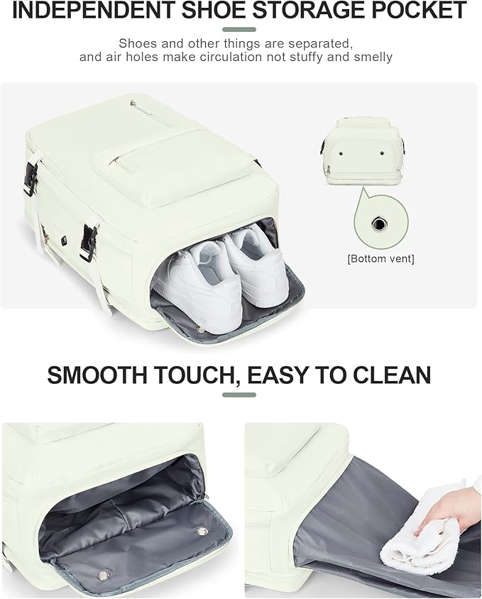 VGCUB Large Travel Backpack Bag for Women Men,Carry on Backpack,17 Inch Laptop Business Work Waterproof Backpack with Laptop Compartment,Person Item Flight Approved,Mochila de Viaje,White Expandable