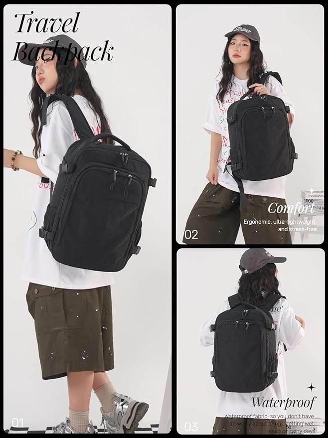 Travel Backpack For Women Men,Airline Approved Carry on Backpack,Casual Daypack for Business Travel Essentials (Black)