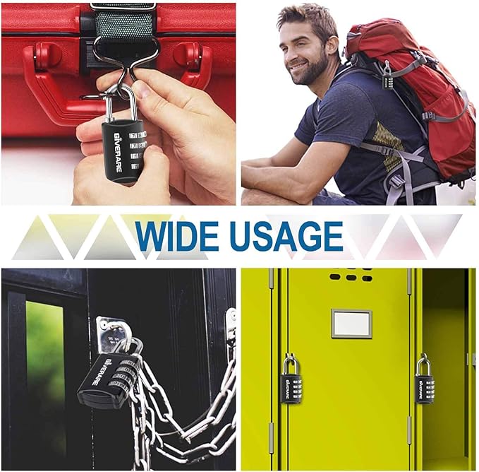 GIVERARE 4 Pack Combination Lock, 4-Digit Padlock Keyless, Resettable Luggage Locks for Backpack, Gym & School & Employee Locker, Weatherproof Travel Lock for Fence, Backyard Gate, Hasp, Case-Black