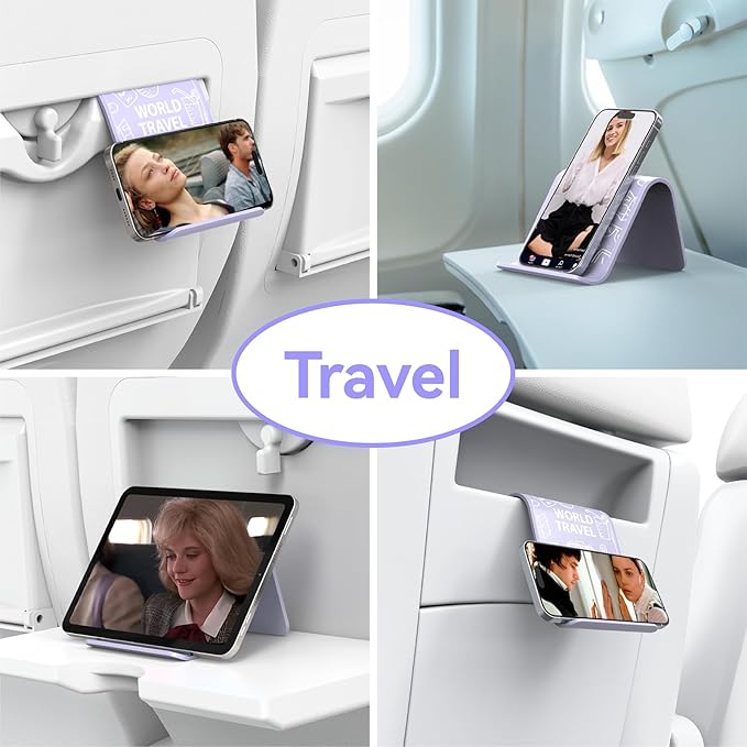 Airplane Phone Holder Mount, Travel Essentials Flexible Phone Holder, Airplane Tablet Holder for Flying, Desk, Compatible with iPhone, Smartphone, Tablet, Purple