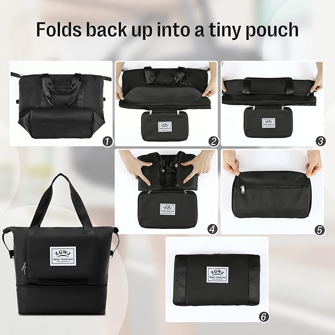 ZGWJ Travel Tote Bags, Expandable Overnight Weekender Bag for Women Foldable Carry-On | Expandable, Overnight, Foldable, Carry-On