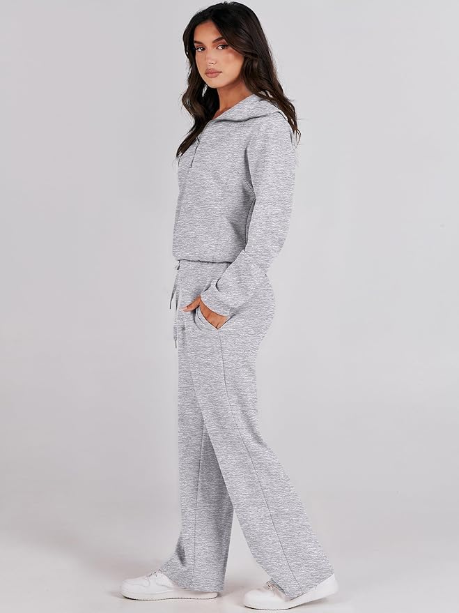 ANRABESS Women 2 Piece Outfits 2025 Fall Fashion Airport Wide Leg Pants Lounge Set Leisure Travel Vacation Clothes Sweatsuits