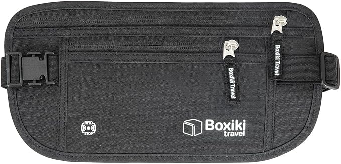 Boxiki Travel, Black Money Belt with RFID Sleeves Set - 8 Pcs Navy Blue | Secure Waist Bag and RFID Card Holder for Men and Women