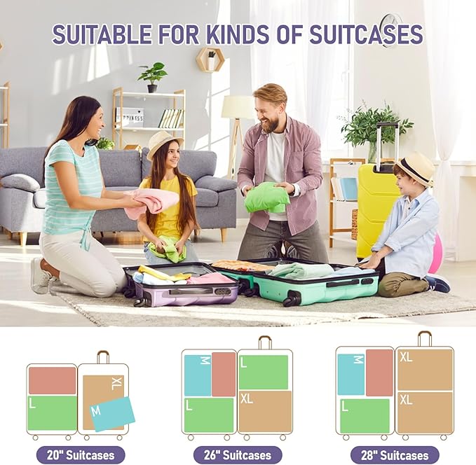 4 Set Compression Packing Cubes, Suitcase Organizer, Lightweight Travel Essentials, Compression Bags For Travel Accessories Luggage Storage Set (4 Pcs, Purple)